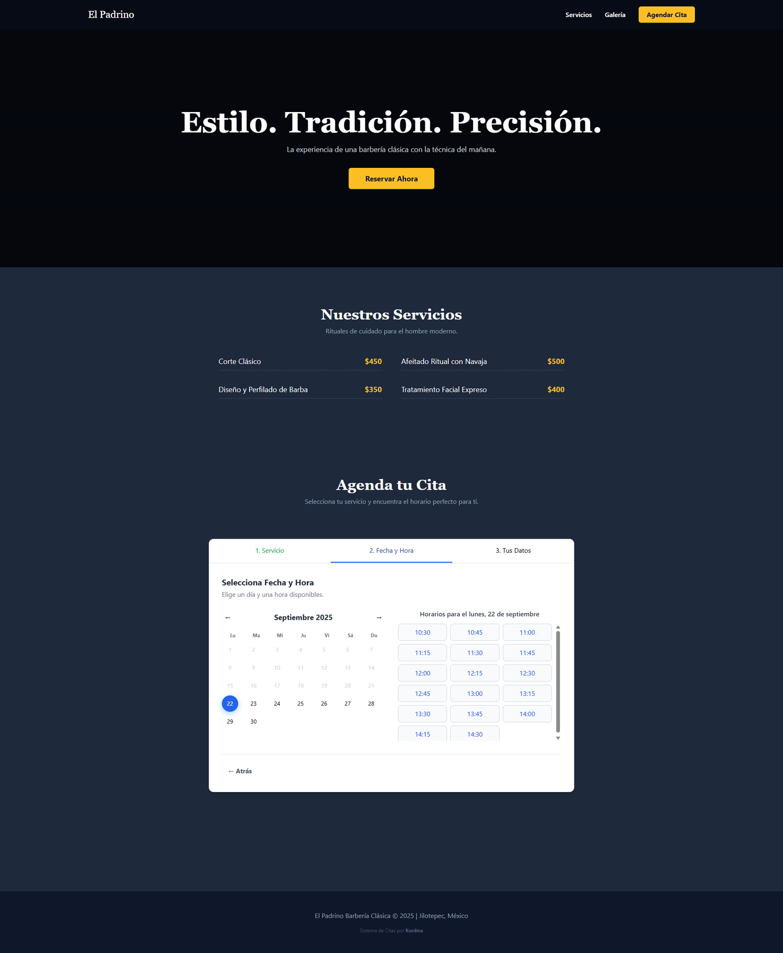 Formulario de Kordina funcionando en un sitio web